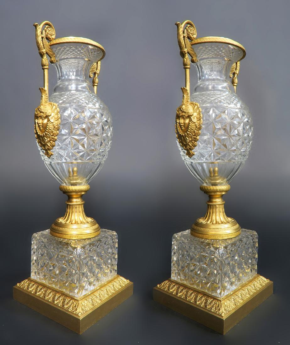 19th C. Pair of Austrian Gilt Bronze & Crystal Vases (1 of 5)