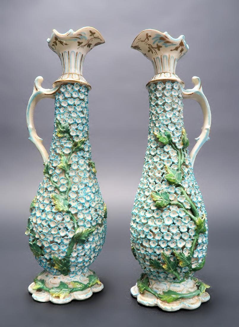 19th C. Pair of Meissen Style Snowball Pitchers (1 of 6)