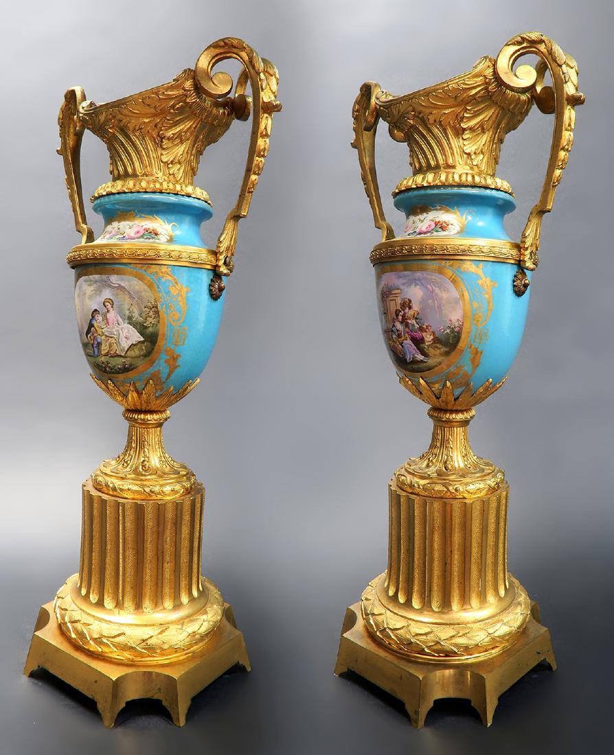 19th C. Pair of French Bronze & Sevres Vases (1 of 10)