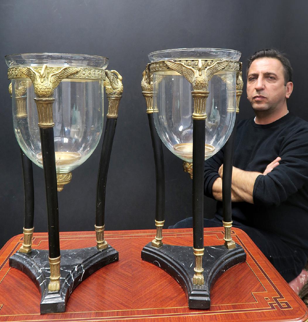 Pair Of Figural Bronze Marble Mounted Glass Jardiniere (1 of 3)