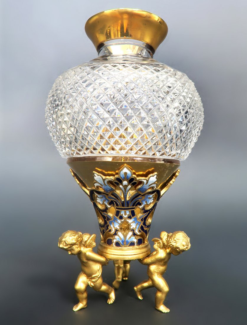 19th C. Figural Bronze & Champleve Enamel Vase (1 of 6)