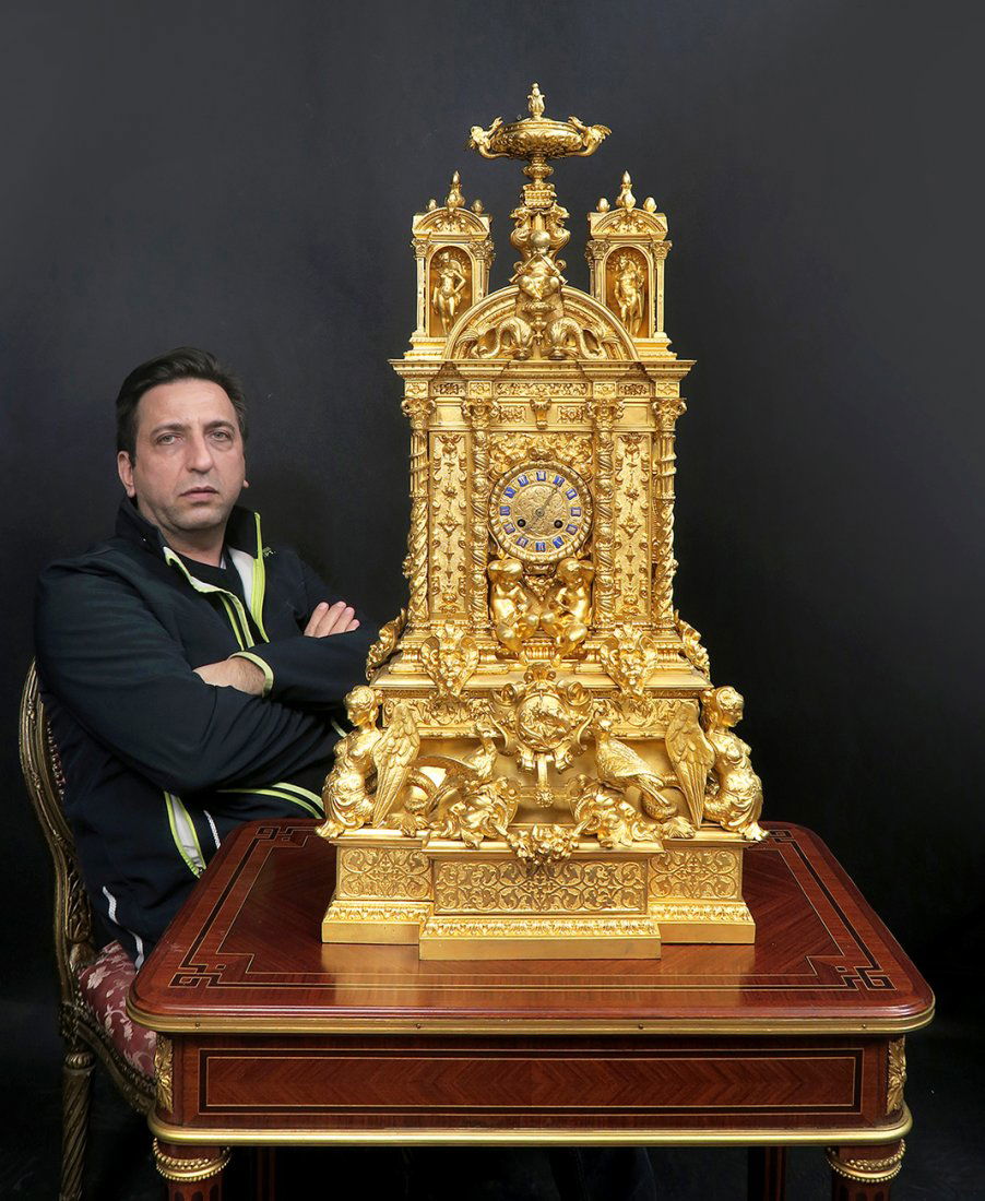 Monumental French Gilt Bronze Clock, 19th C. (1 of 1)