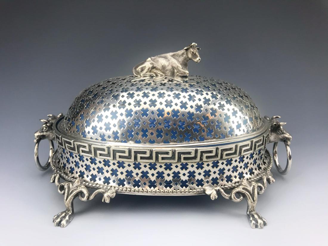 19th C. Silver Plated & Opaline Butter Covered Dish (1 of 5)