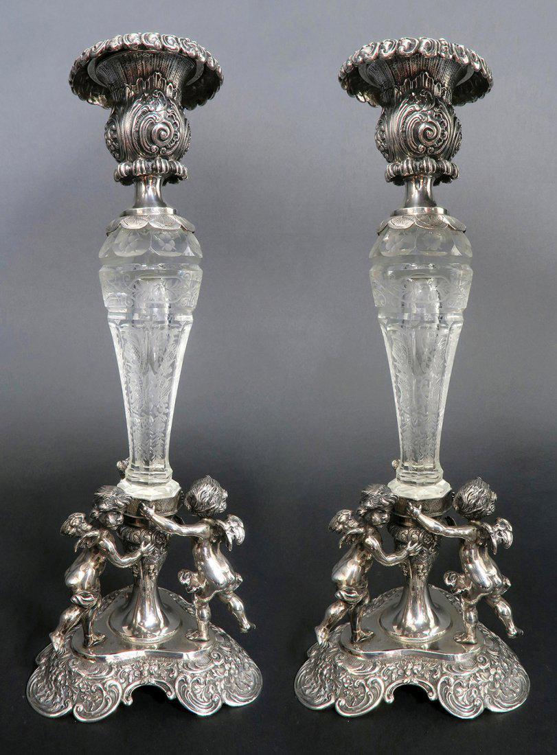A Pair of German Silver & Lobmeyr Crystal Candlesticks (1 of 8)
