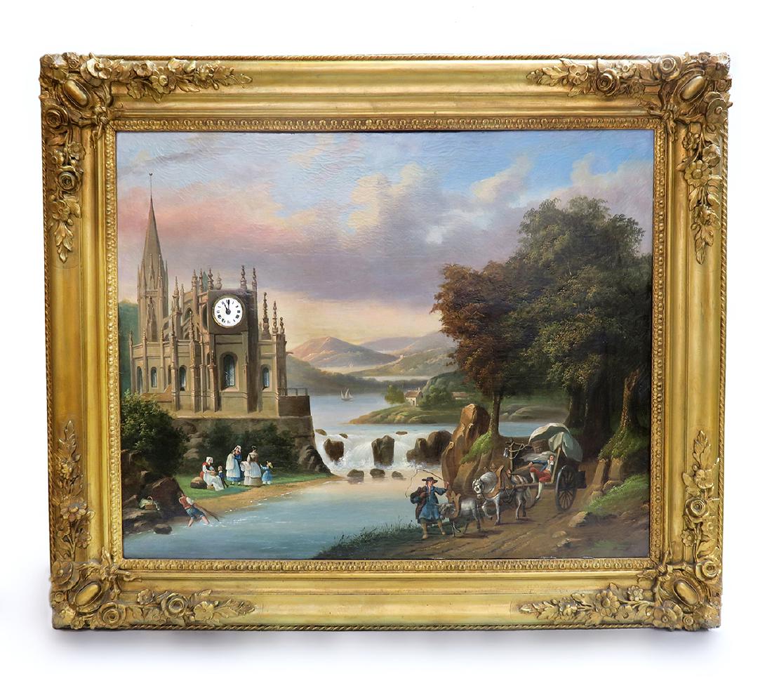 19th C. Continental Oil on Canvas Clock (1 of 8)