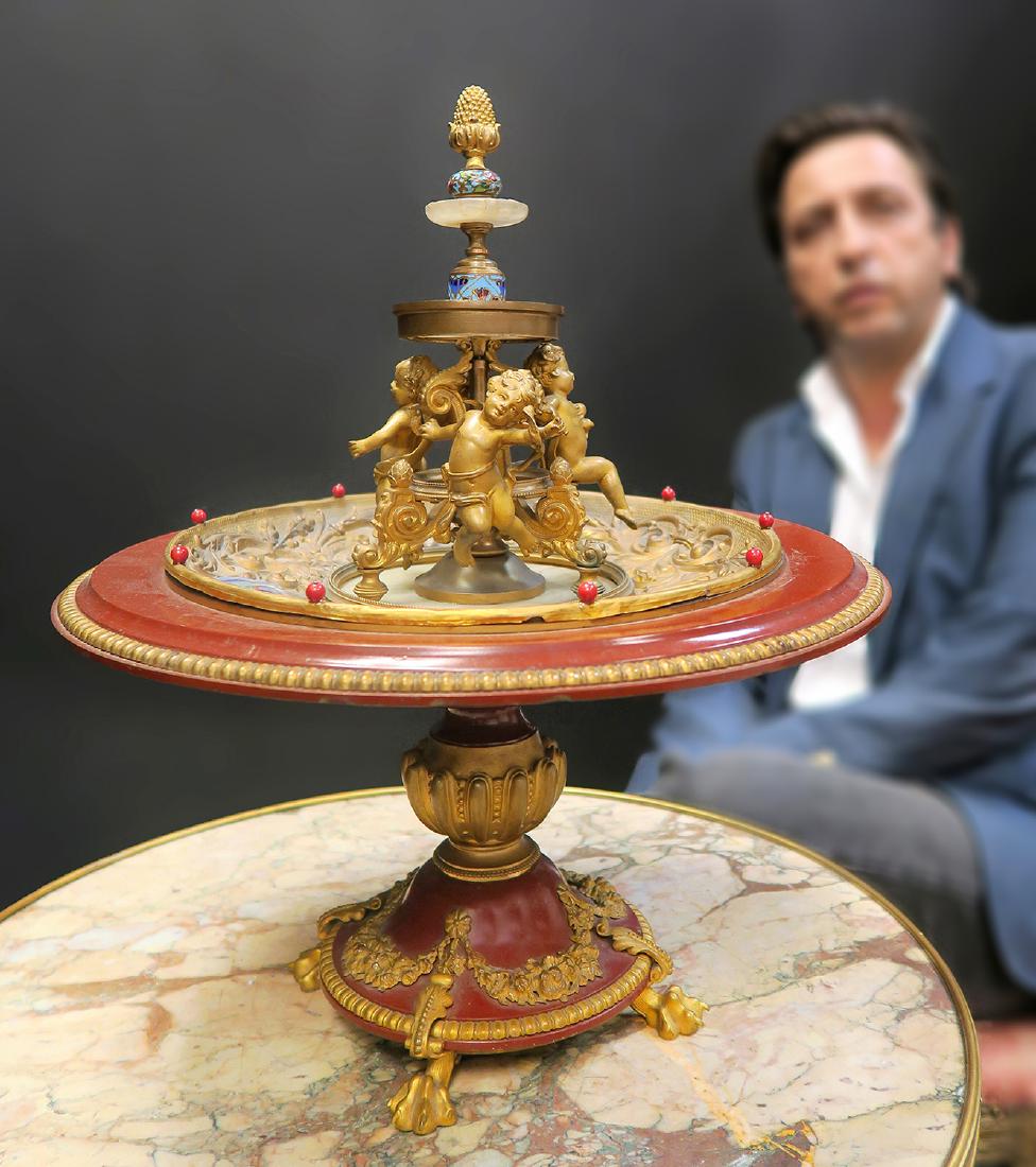 19th C. French Enamel Bronze figural Centerpiece (1 of 8)