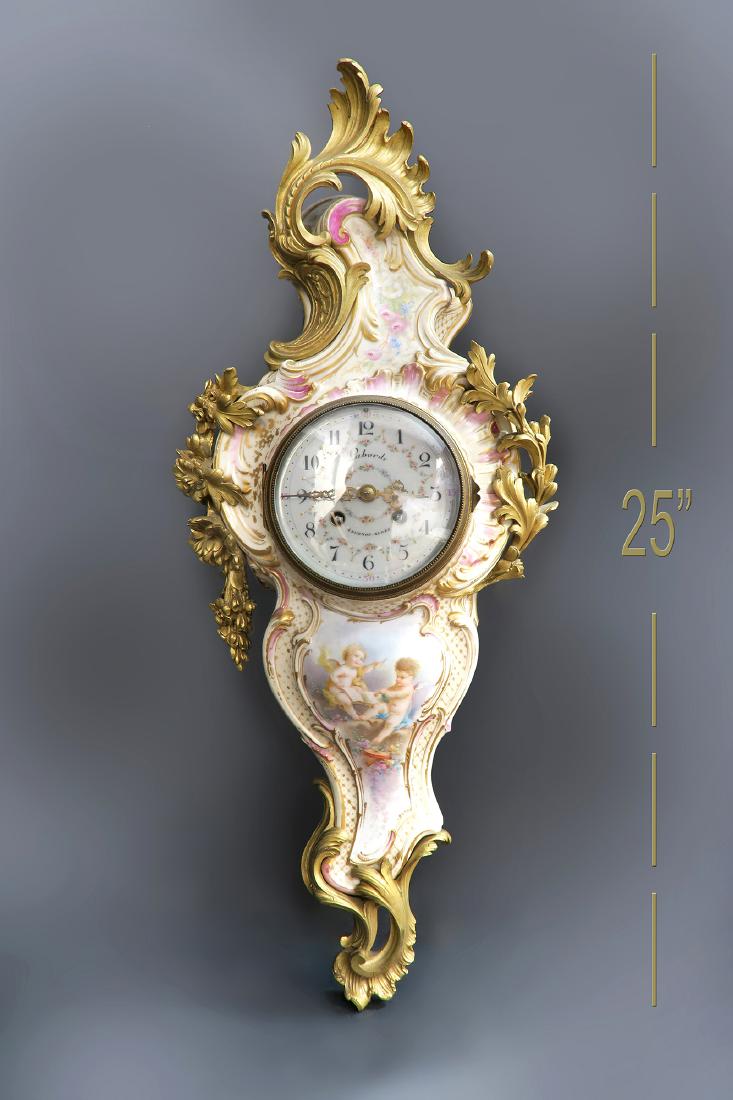 19th C. French Bronze & Sevres Porcelain Wall Clock (1 of 7)