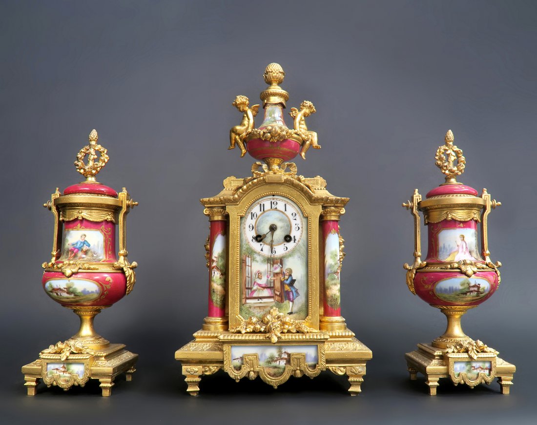 19th C. French Sevres Figural Clock Set (1 of 1)