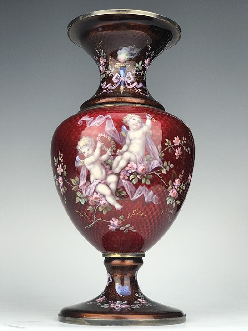 19th C. French Enamel on Silver Vase (1 of 2)