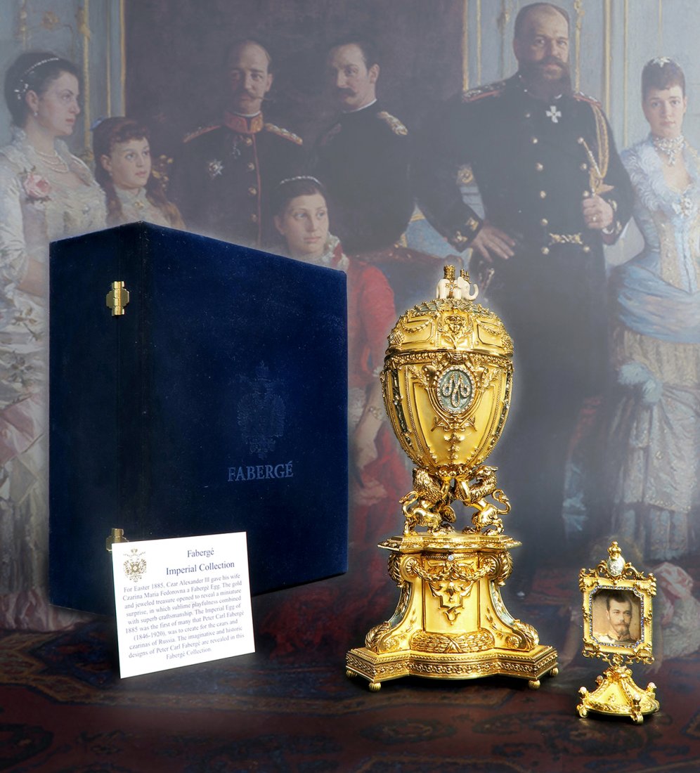 House of Faberge Royal Danish Jeweled Enameled Egg: The Royal Danish egg (also known as the Danish Jubilee egg) is a jeweled enameled Easter egg made under the supervision of the Russian jeweler Peter Carl Faberge in 1903, for Nicholas II of Russia, wh