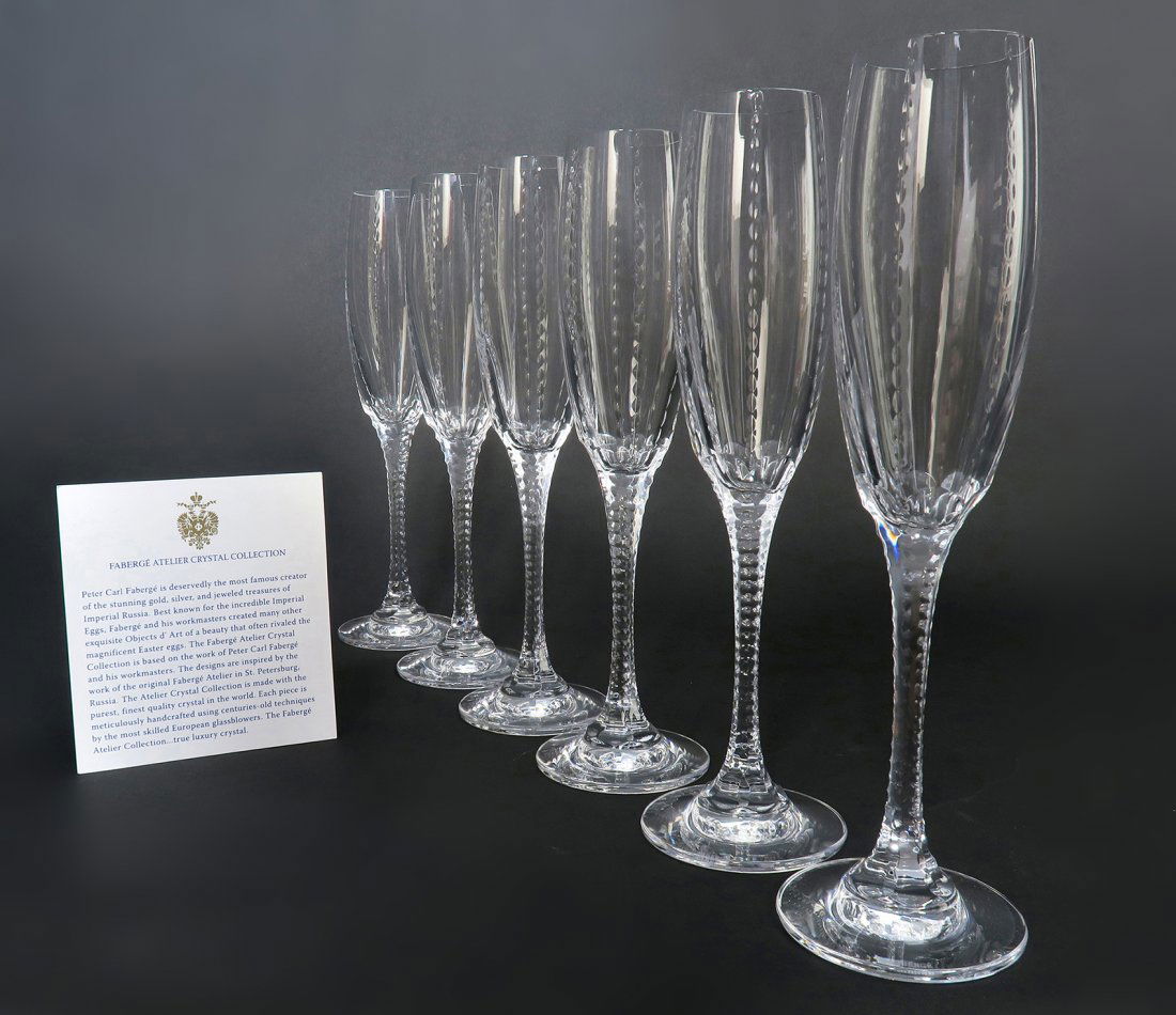 6 Faberge Atelier "Bristol" Crystal Champagne Flutes (1 of 4)