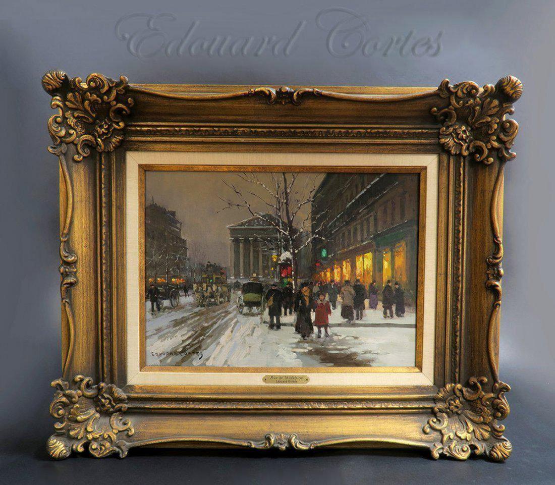 19th C. Painting Edouard Cortes "Rue de la Madelaine": 19th C. Painting Edouard Cortes "Rue de la Madelaine". About Artist: Cortes was born on August 6, 1882, in Lagny-sur-Marne, about twenty miles east of Paris. His father, Antonio Cortes, had been a pai