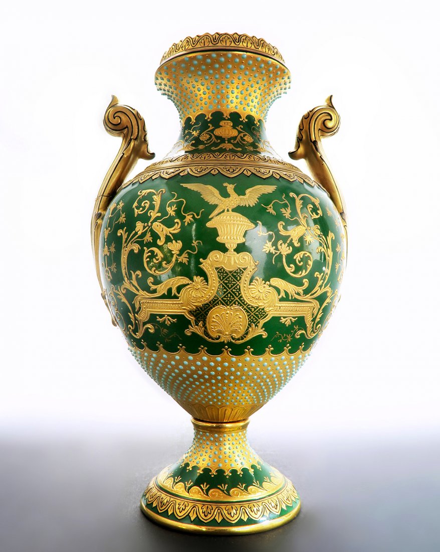 18th C. Coal-port Jeweled Vase "Chicago Exhibition" (1 of 4)
