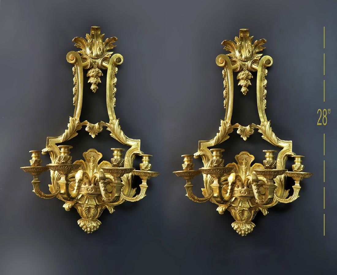 A Pair of Large French Bronze Wall Sconce Candelabra (1 of 1)