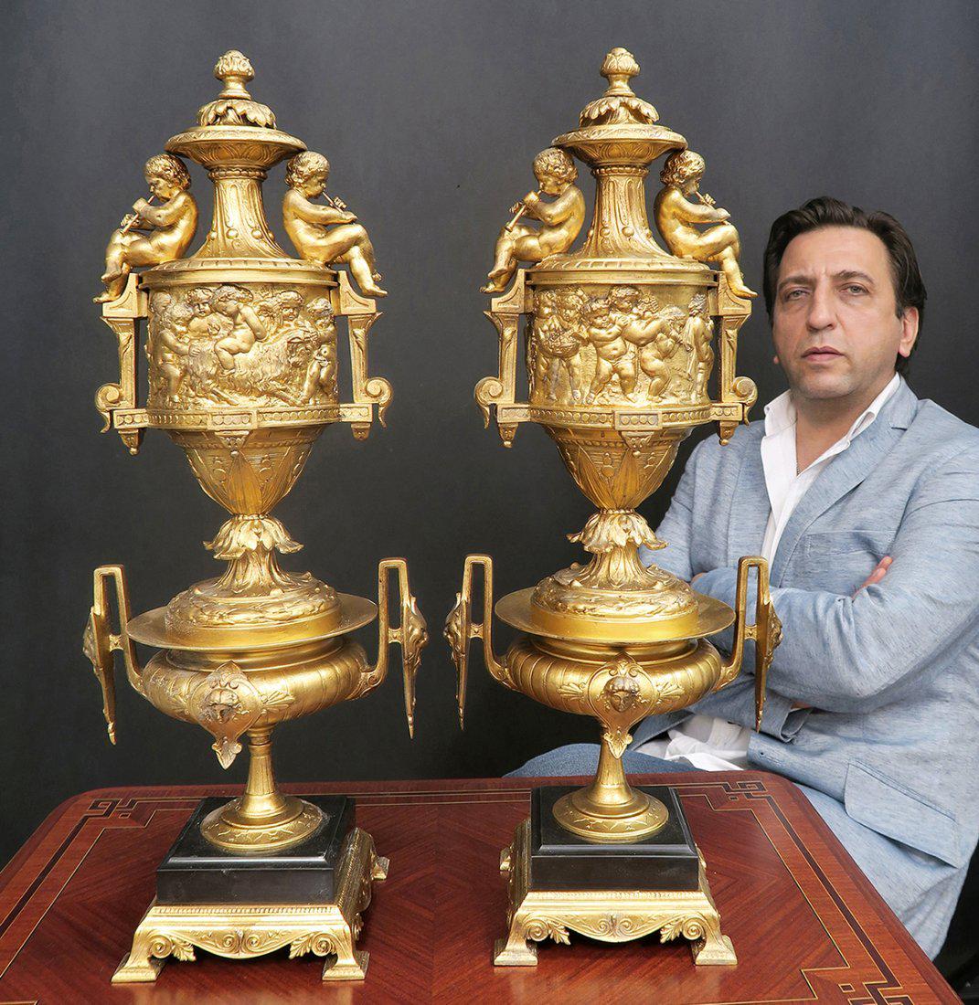 A Pair of 19th C. Louis XV Style large Figural Urns (1 of 9)