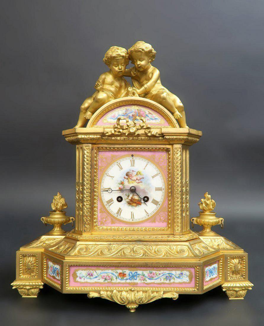 19th C. French Bronze & Sevres Porcelain Figural Clock (1 of 5)