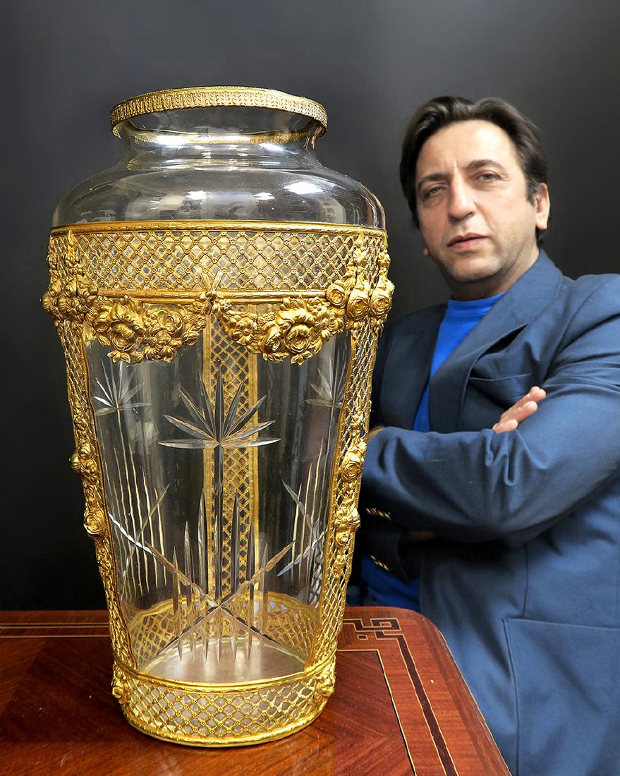 Large French Baccarat Crystal & Bronze Vase, 19th C. (1 of 1)