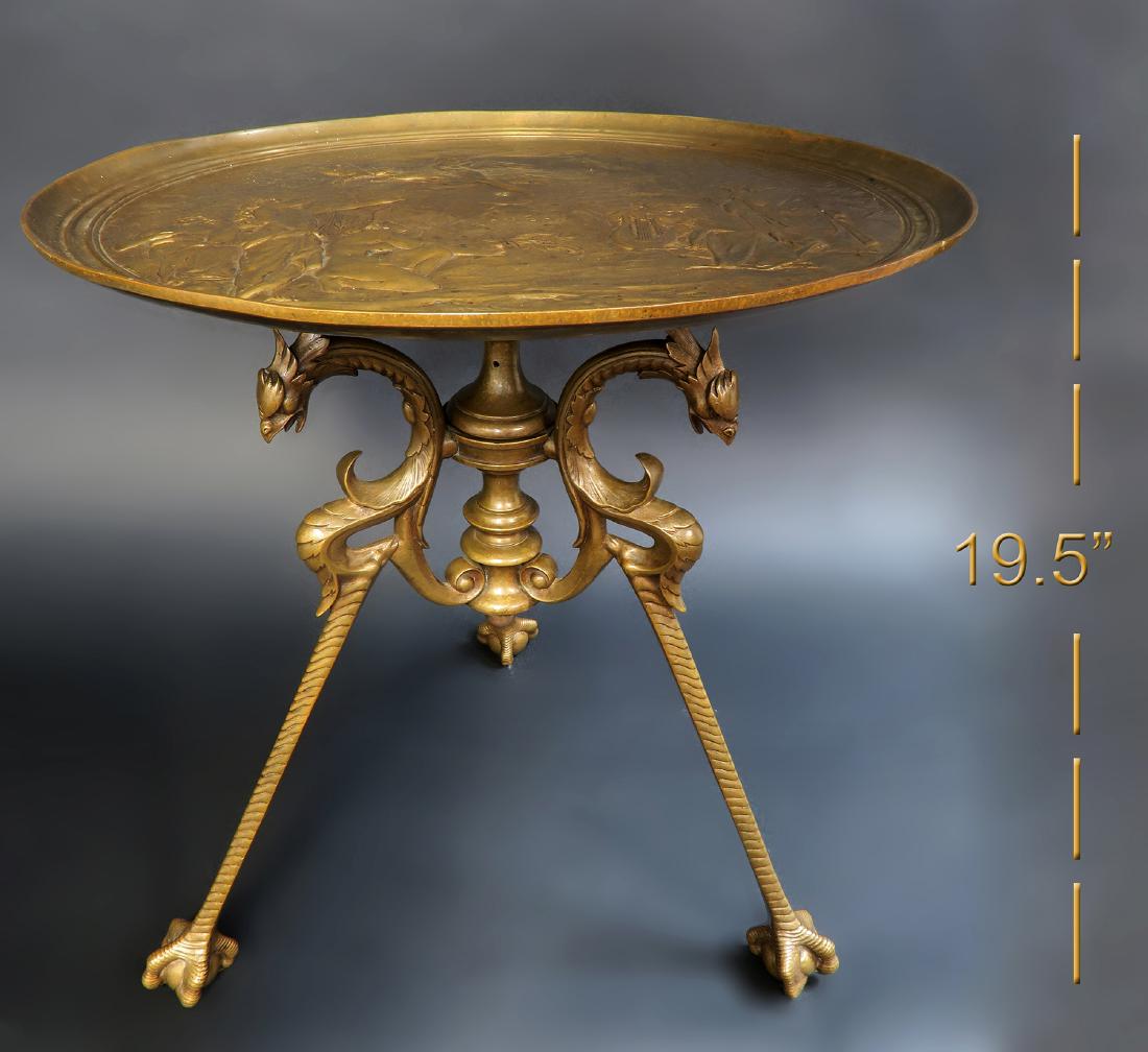 Signed Tiffany Studios Griffin Bronze Side Table (1 of 6)