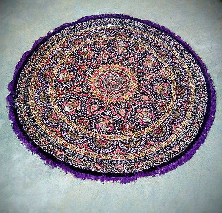 100 Silk Large Round Persian Rug from Qom