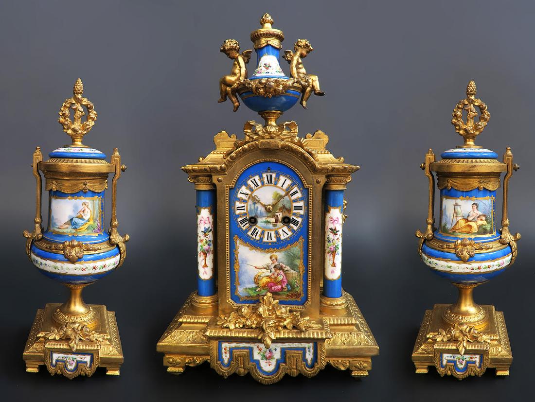 French Figural Sevres Porcelain Clock Set (1 of 10)