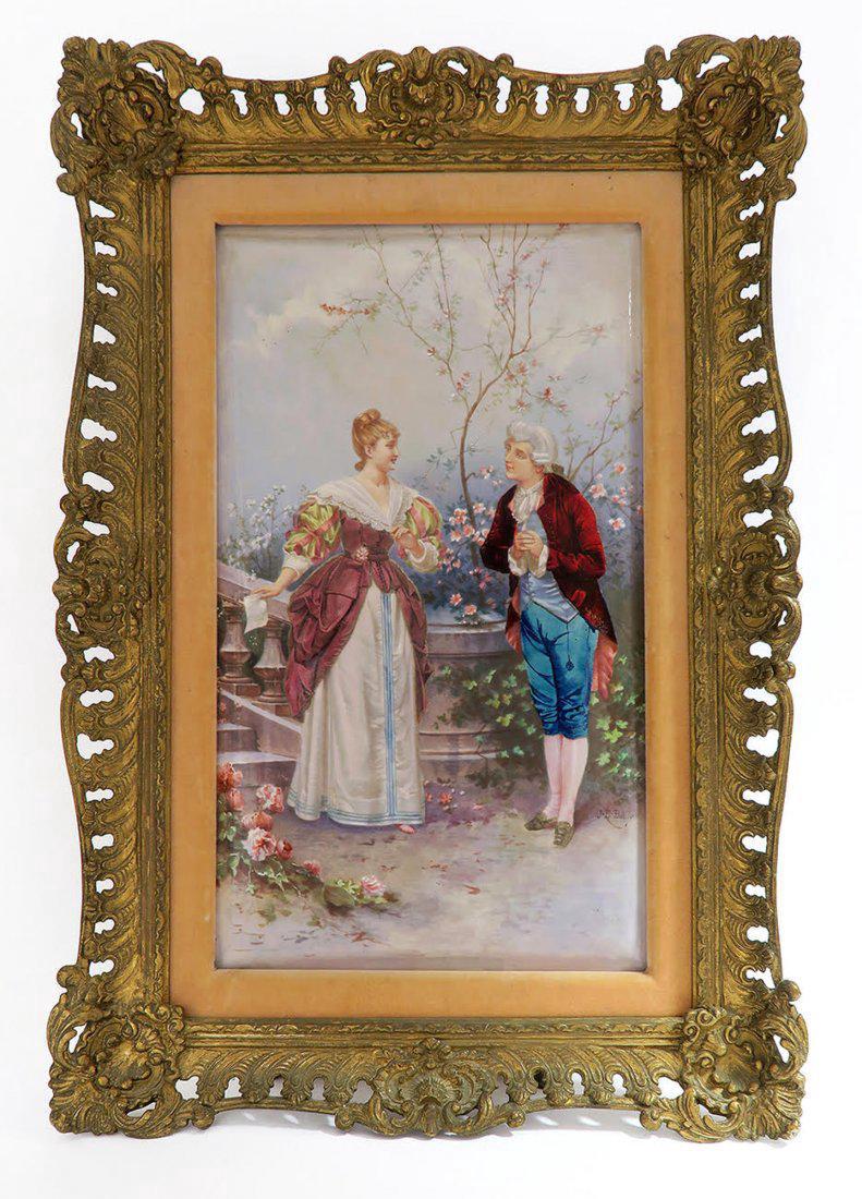 Large Limoges Enameled Copper Plaque Bailly Signed (1 of 5)