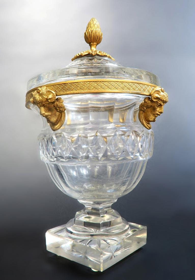 French Figural Bronze/Baccarat Crystal Bonboniere: 19th C. French Figural Bronze & Baccarat Crystal Bonboniere. H 9" x W 6"