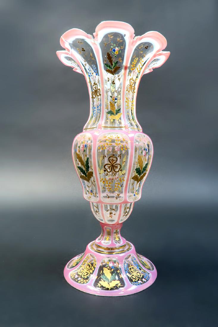 Large Bohemian Diamond Cut Enameled Vase (1 of 5)