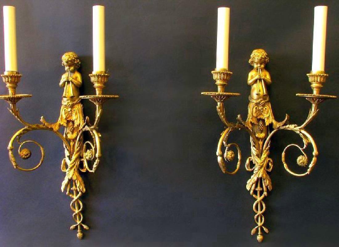 Very Fine 19th C. Pair of Gilt Bronze Figural Scones (1 of 9)