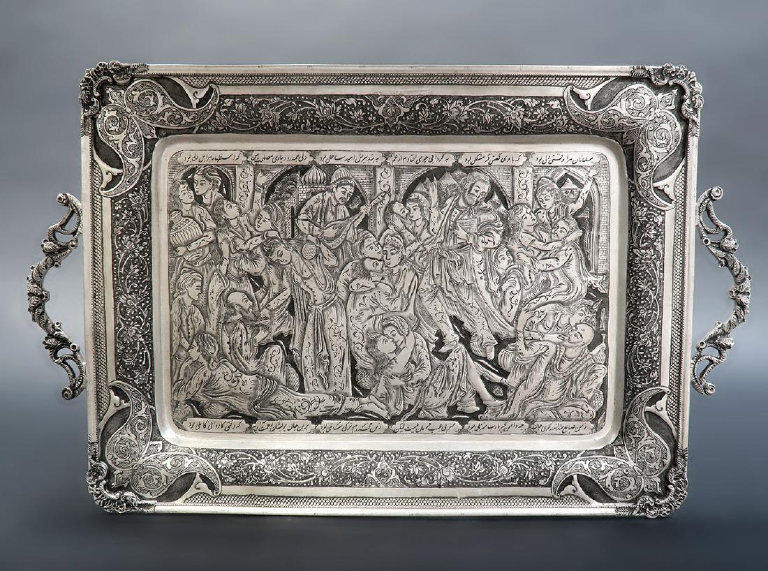 Hand Hammered Hand Engraved Persian Silver Tray (1 of 4)