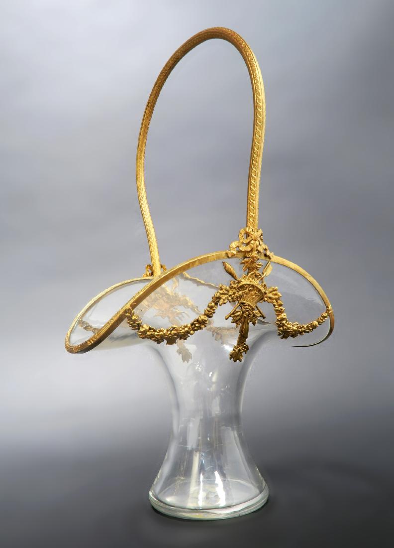 19th C. French Baccarat Crystal & Bronze Basket (1 of 3)