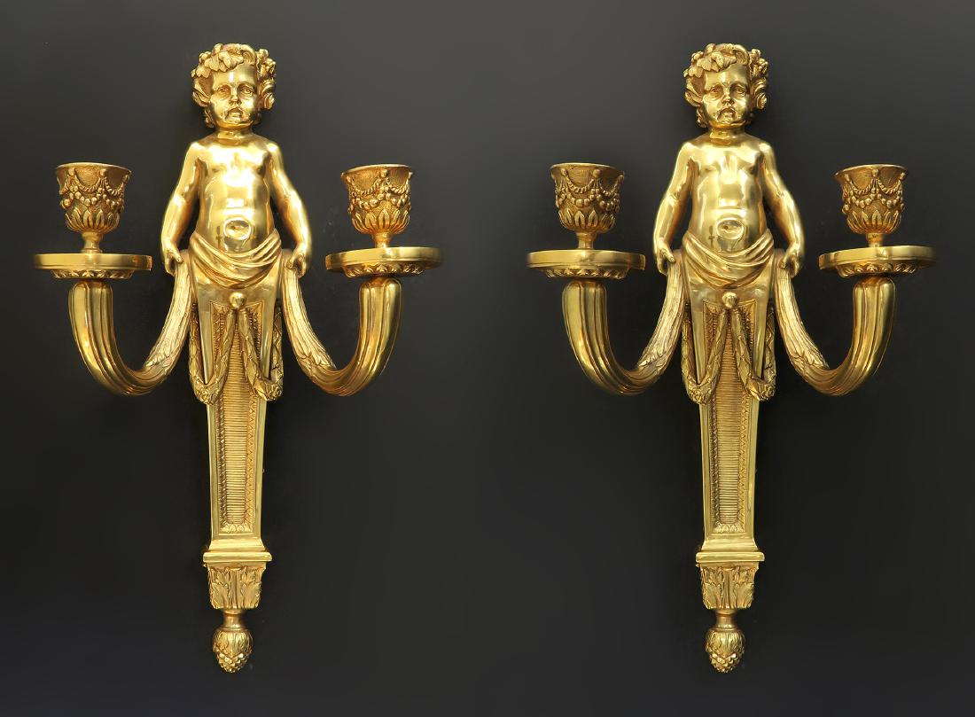 A Pair of French Figural Bronze Sconces. 19th C. (1 of 1)