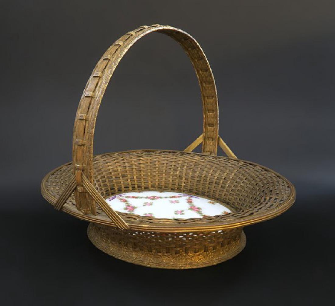 French Bronze Wire Work Basket Mounted Porcelain (1 of 2)