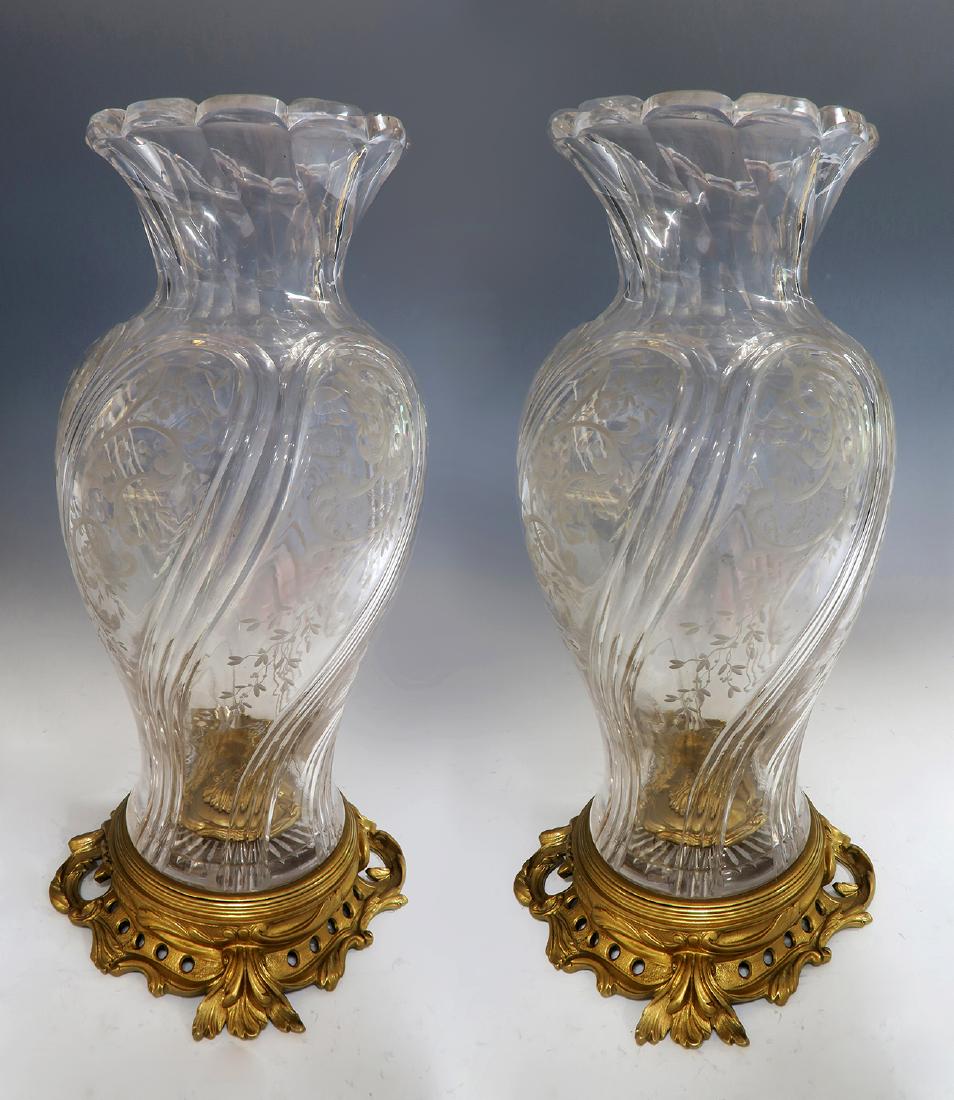 Large Pair of French Bronze & Baccarat Crystal Vases (1 of 3)