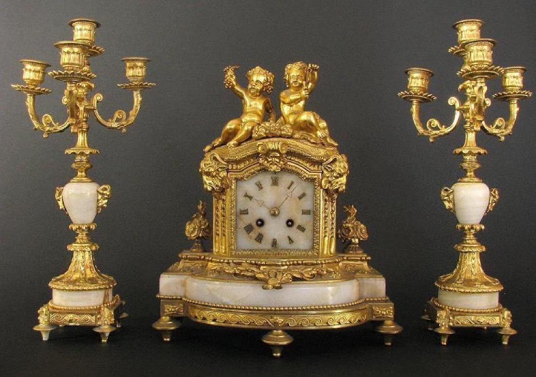 19th C. French Bronze & Marble Figural Clock Set (1 of 9)