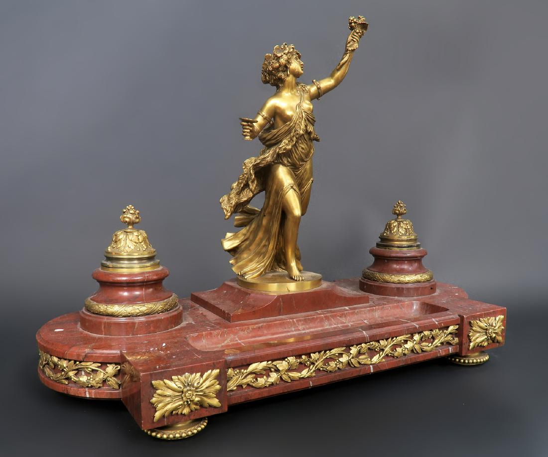 French Marble and Figural Bronze Inkwell, 19th C. (1 of 9)