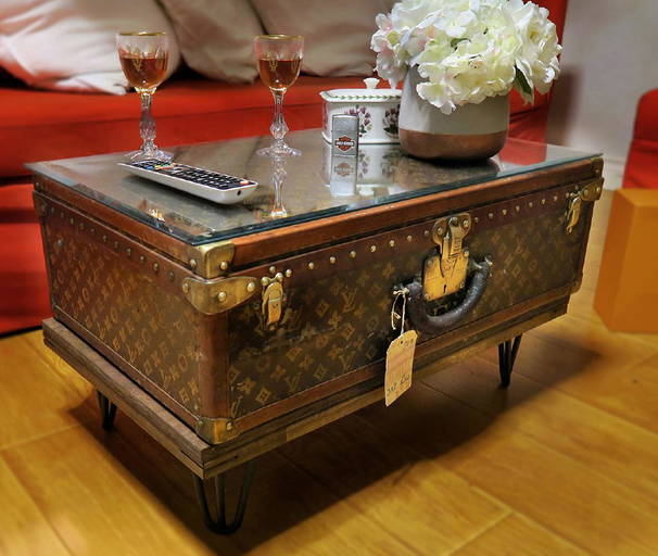 Antique Louis Vuitton Monogram Steamer Trunk Coffee Table