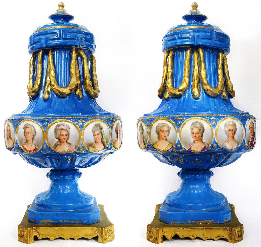 A Pair of Hand Painted Sevres Porcelain Portrait Vases (1 of 5)