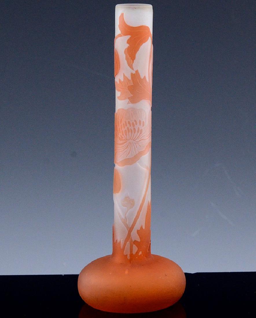 SIGNED GALLE PINK POPPY CAMEO CUT ART GLASS STICK VASE (1 of 10)