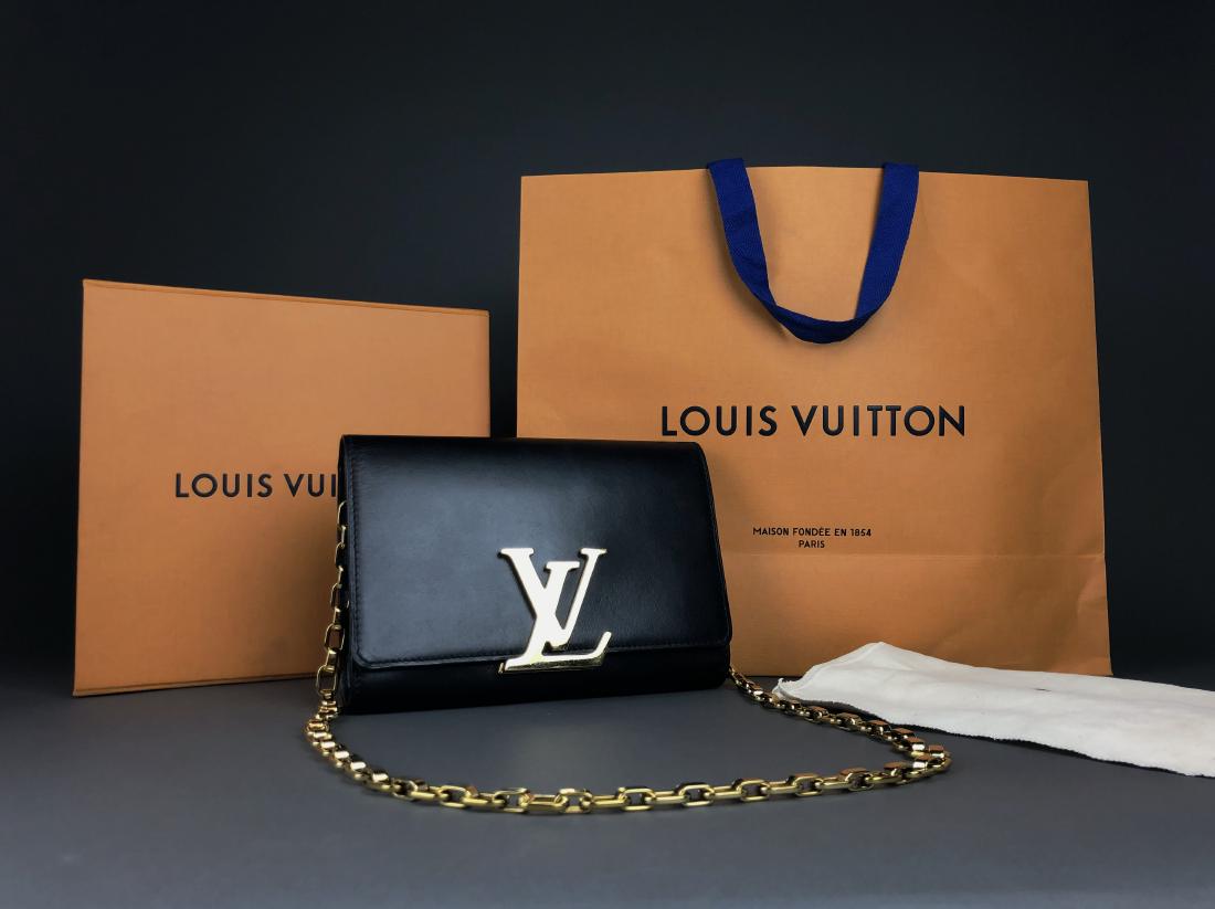 LOUIS VUITTON Black Leather 'Louise' GM Clutch - Gold (1 of 7)