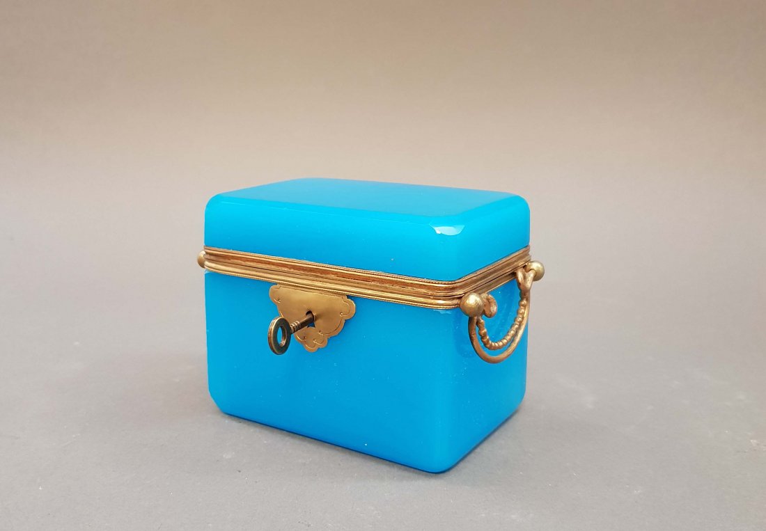 A Blue Opaline Box With Key, 19th C. (1 of 8)