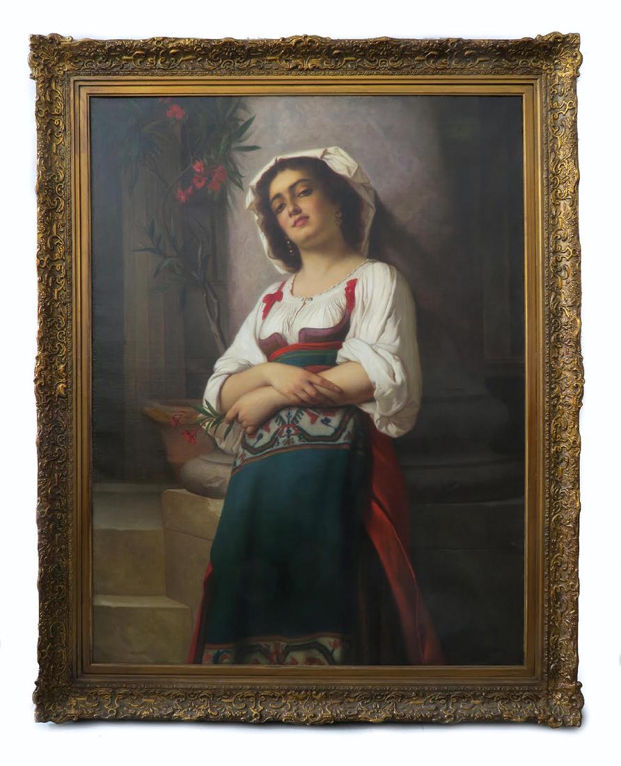 19 C. Italian Painting: A Young Girl Holding a  Flower (1 of 4)