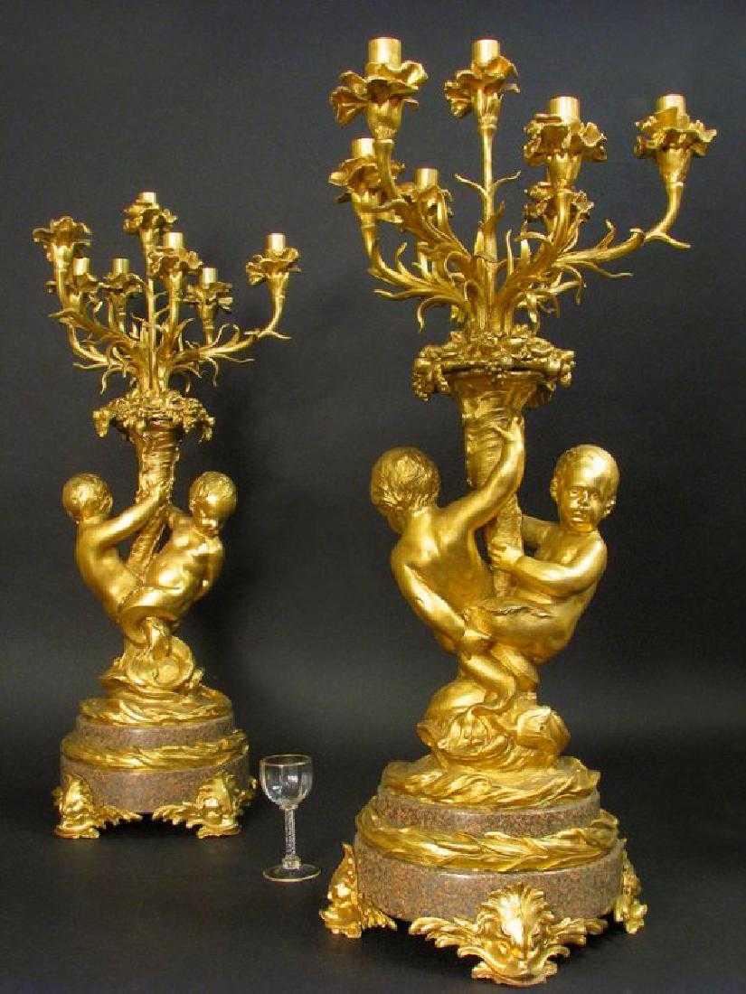Massive Gilt Bronze & Rouge Marble 7 light Candelabras (1 of 7)