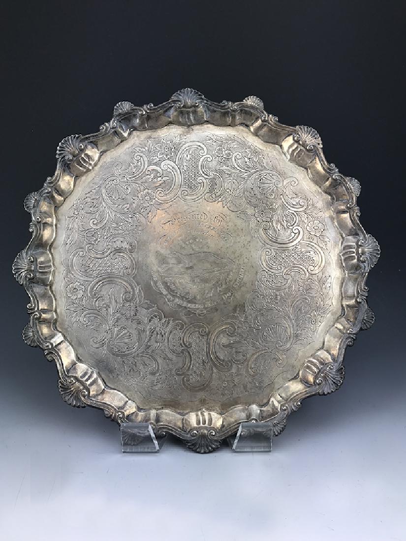 18th C. RARE GEORGIAN SOLID SILVER SALVER TRAY (1 of 4)