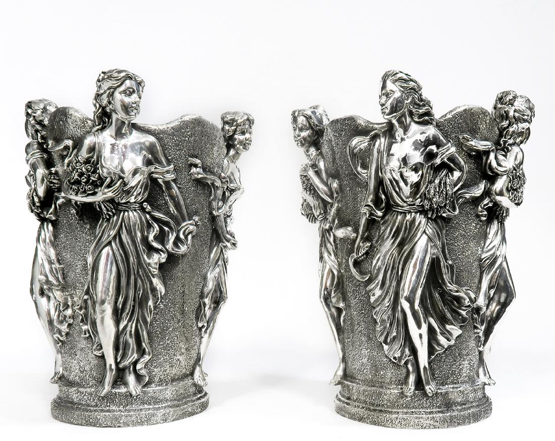 A Pair of Large Figural Sterling Silver Vases (1 of 7)