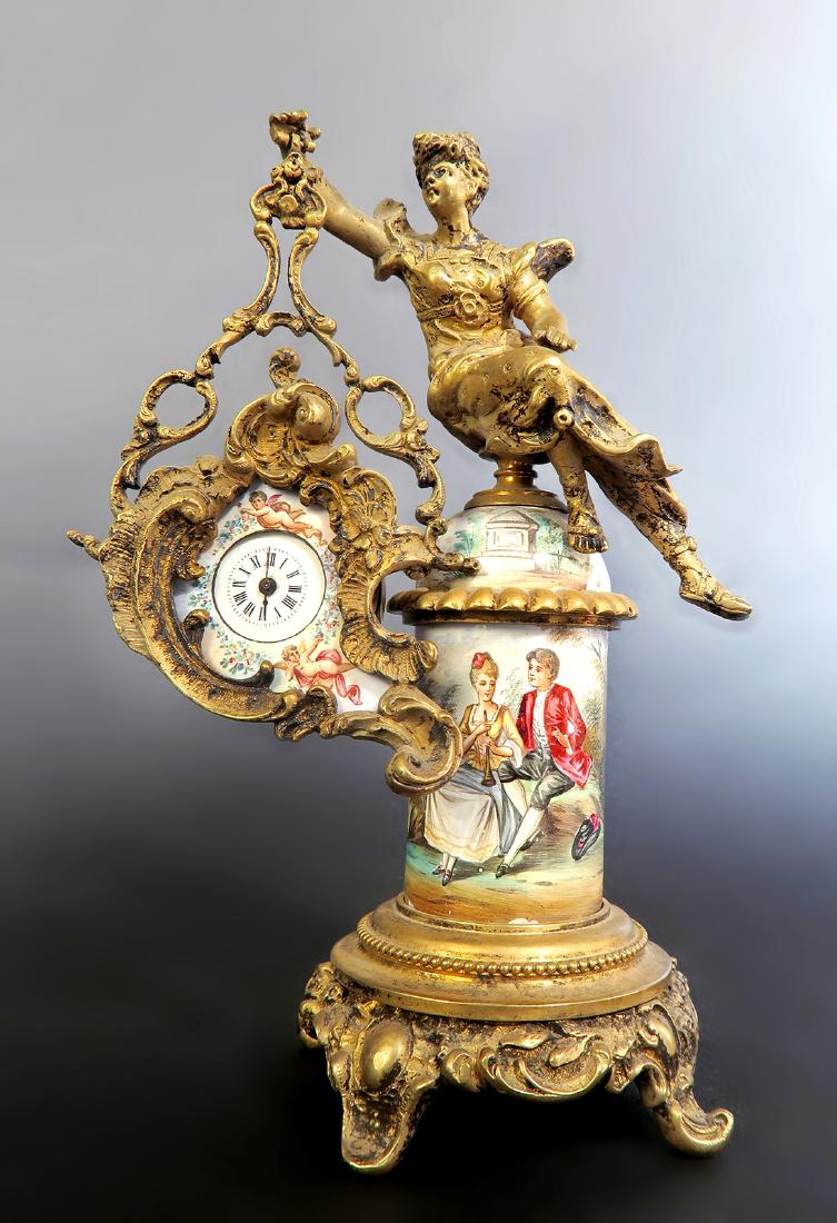 Austrian/Viennese Enamel on Bronze Figural Clock (1 of 5)