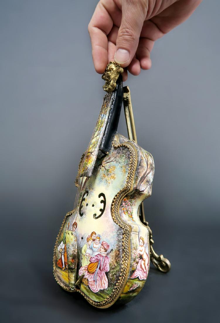 Large Austrian/Viennese Enamel & Bronze Violin Figurine (1 of 8)