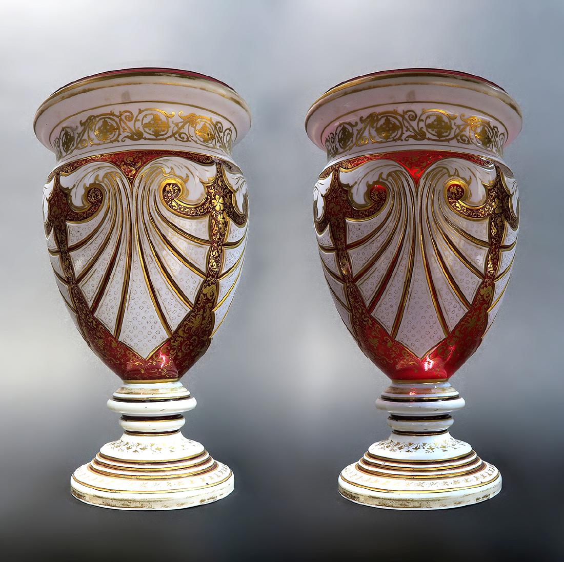 Large 19th C. Pair of Bohemian Moser Vases (1 of 3)