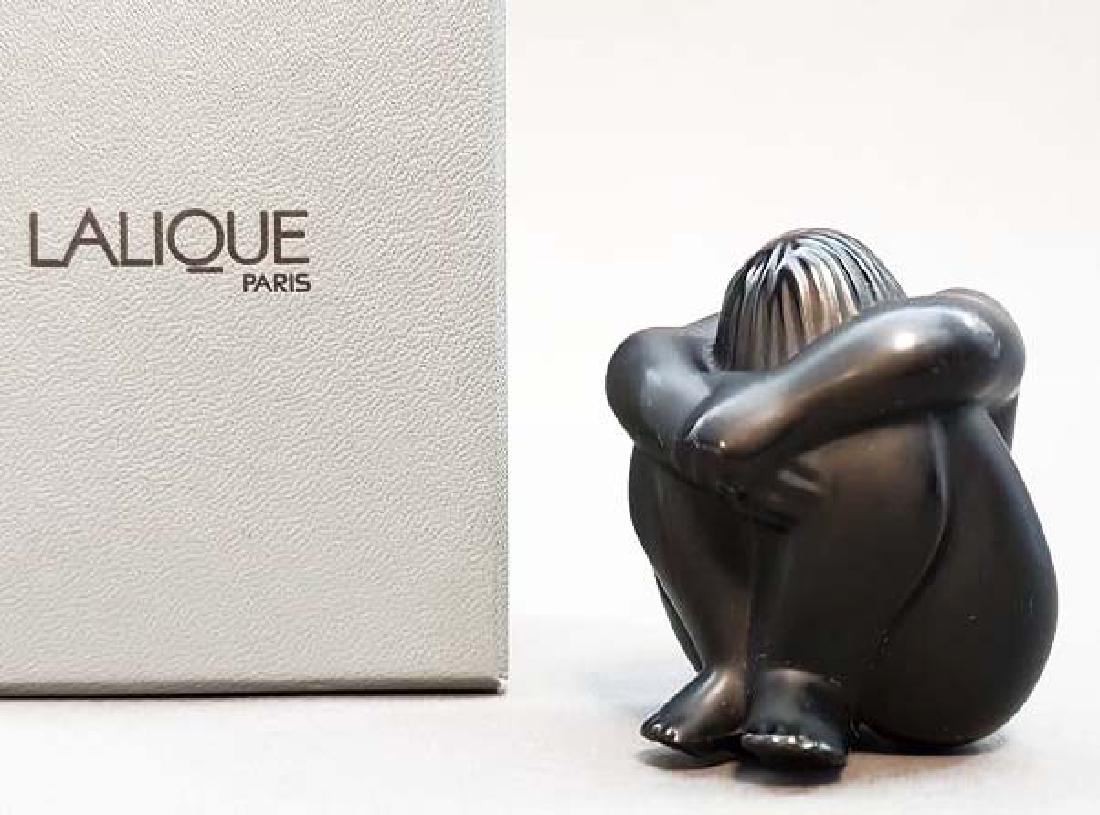 A Lalique "Nahbi Meditating" Black Crystal Figurine: A French Lalique "Nahbi Meditating" Black Crystal Statue with original box, Signed. H 2.1/4"