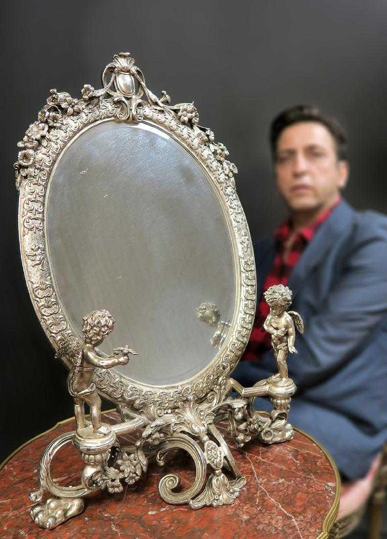 19th C. Large French Figural Silver-plated Mirror (1 of 1)