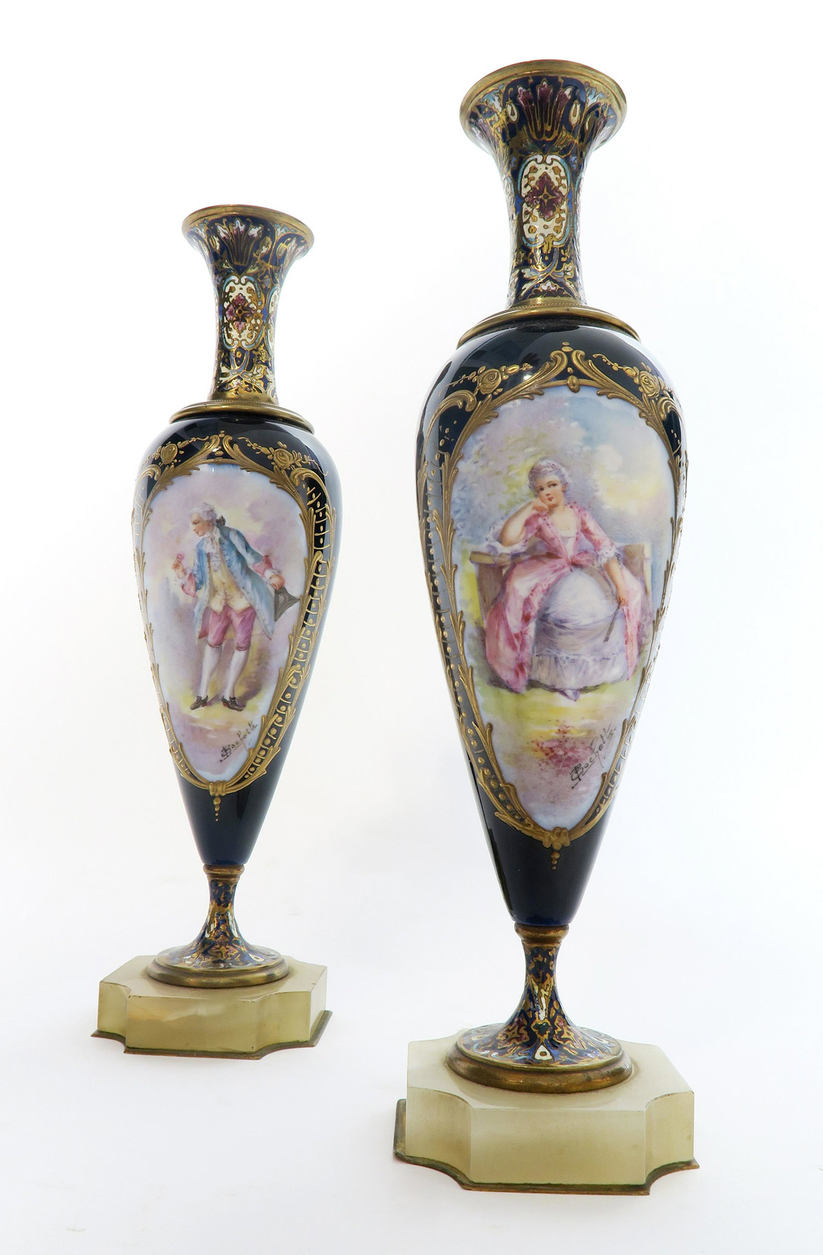 A Pair of French Sevres & Champleve Urns (19th C.) (1 of 12)